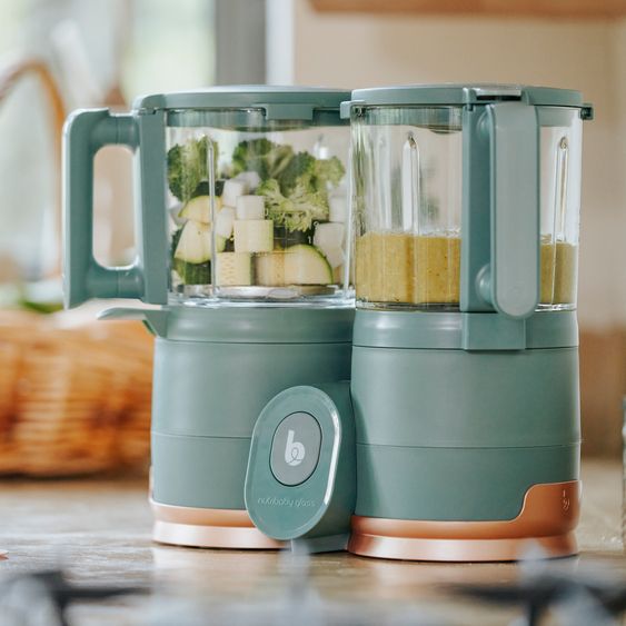 Babymoov Macchina per la pappa in vetro Nutribaby - per cuocere a vapore, frullare, sterilizzare, riscaldare e scongelare in modo delicato - Green Forest