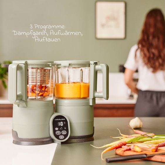 Babymoov Babynahrungszubereiter Nutribaby Glass - schonendes Dampfgaren, Mixen, Sterilisieren, Aufwärmen & Auftauen - Green Celadon