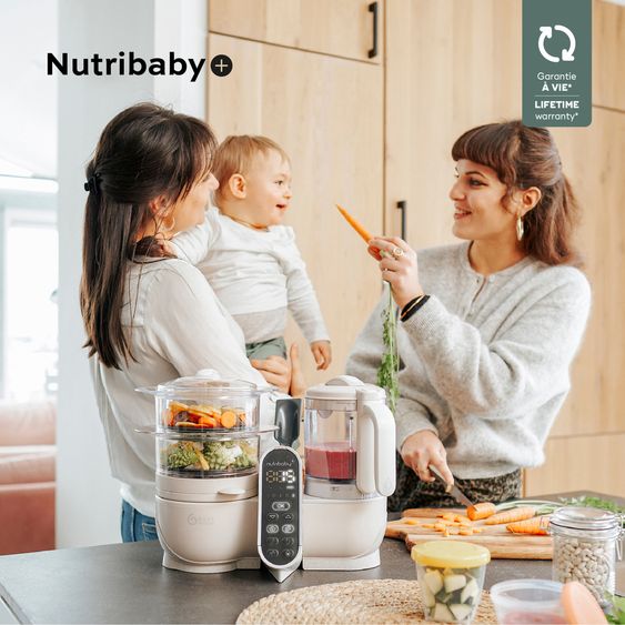 Babymoov Nutribaby Plus baby food maker - gentle steaming, blending, sterilizing, reheating & defrosting - Mineral Beige