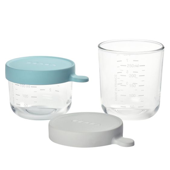 Beaba 2-tlg. Aufbewahrungbehälter-Set aus Glas 150 + 250 ml - Light Mist