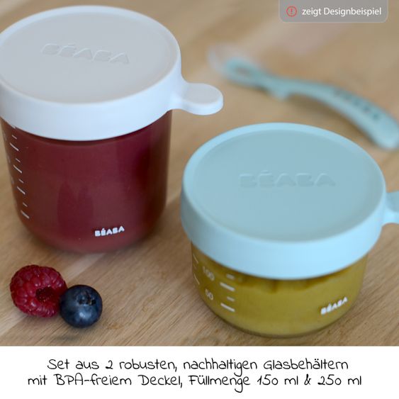 Beaba 2-piece glass storage container set 150 + 250 ml - Light Mist