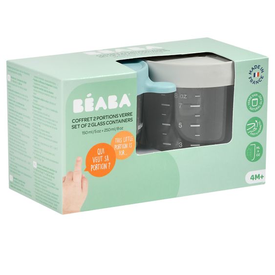 Beaba 2-tlg. Aufbewahrungbehälter-Set aus Glas 150 + 250 ml - Light Mist