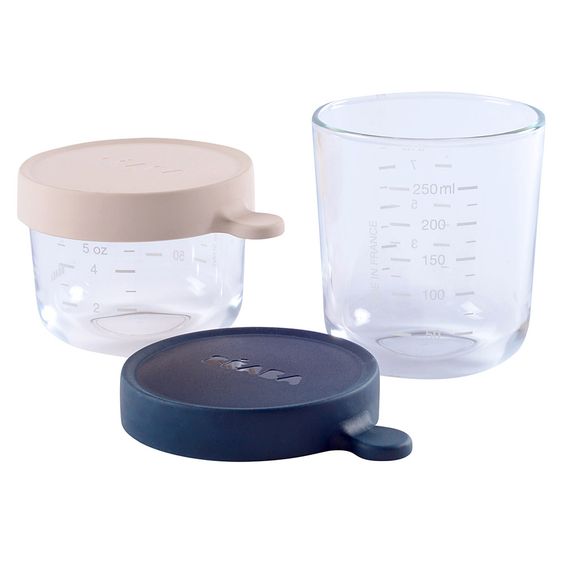 Beaba 2 pcs Storage Jar Set Glass 150 + 250 ml - Rose Pink Dark Blue