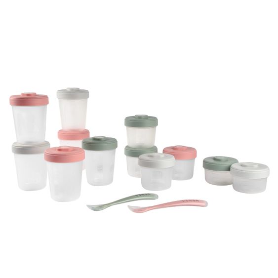 Beaba 26-tlg. Set Aufbewahrungsbehälter mit Löffel 90 + 150 + 250 ml - Eucalyptus