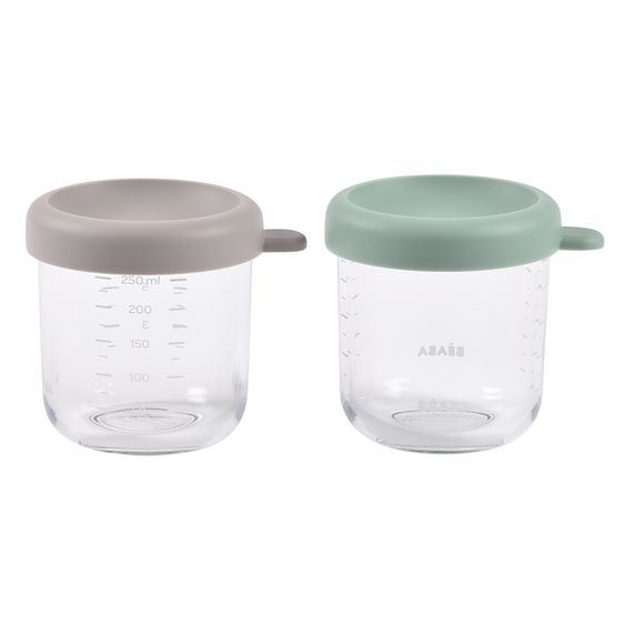 Beaba 2er Set Aufbewahrungsbehälter aus Glas 250 ml - Sage Green Gazelle