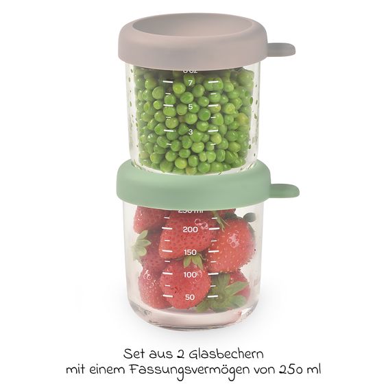 Beaba 2er Set Aufbewahrungsbehälter aus Glas 250 ml - Sage Green Gazelle