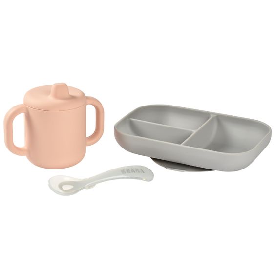 Beaba Set di 3 pezzi in silicone per imparare a mangiare - Rosa