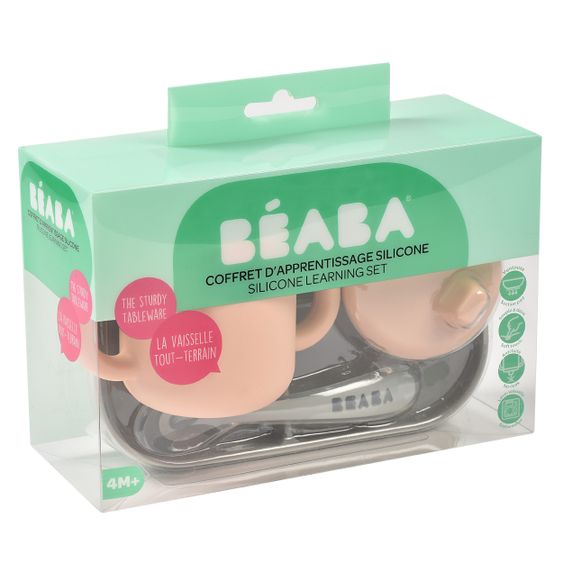 Beaba Set di 3 pezzi in silicone per imparare a mangiare - Rosa