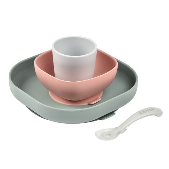 Beaba Set di stoviglie in silicone da 4 pezzi - eucalipto