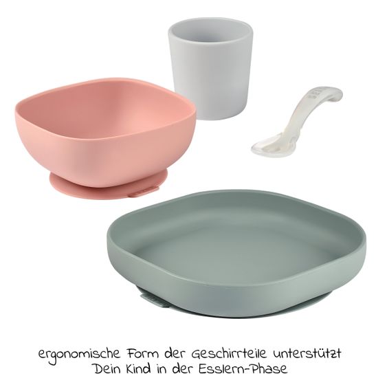 Beaba Set di stoviglie in silicone da 4 pezzi - eucalipto