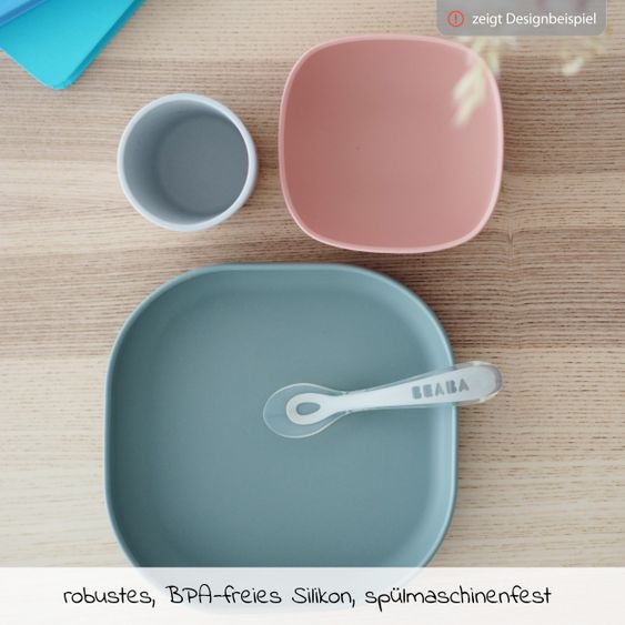 Beaba 4 pcs silicone tableware set - eucalyptus