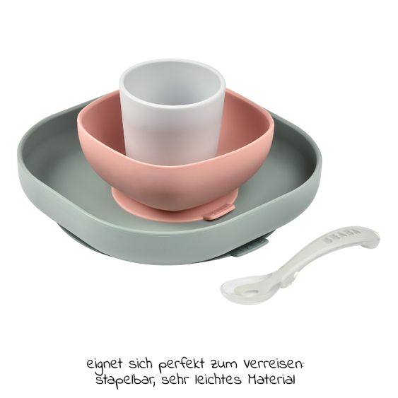 Beaba 4 pcs silicone tableware set - eucalyptus