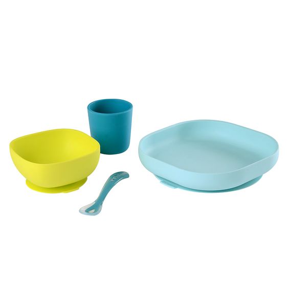 Beaba 4 pcs Silicone Tableware Set - Neon Blue