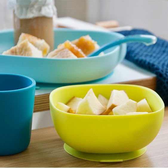 Beaba 4 pcs Silicone Tableware Set - Neon Blue