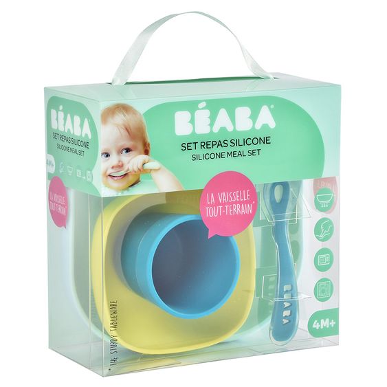 Beaba 4-tlg. Silikon-Geschirr-Set - Neon Blau