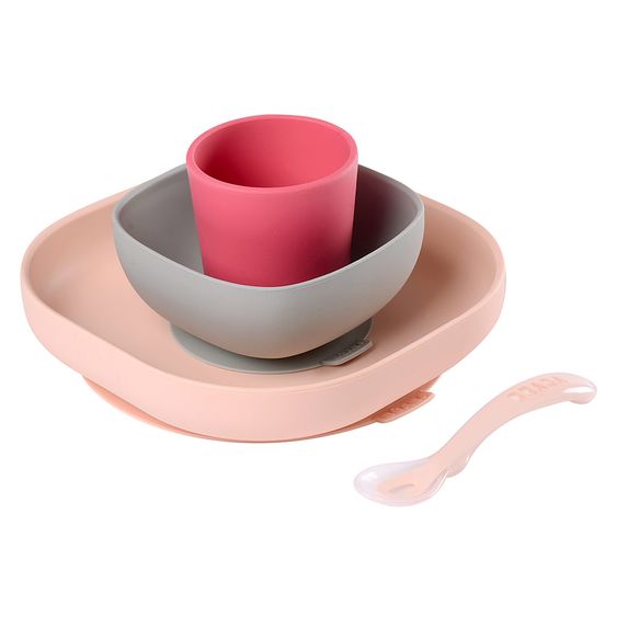 Beaba Set di stoviglie in silicone da 4 pezzi - Rosa