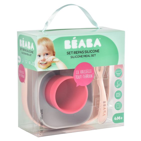 Beaba Set di stoviglie in silicone da 4 pezzi - Rosa