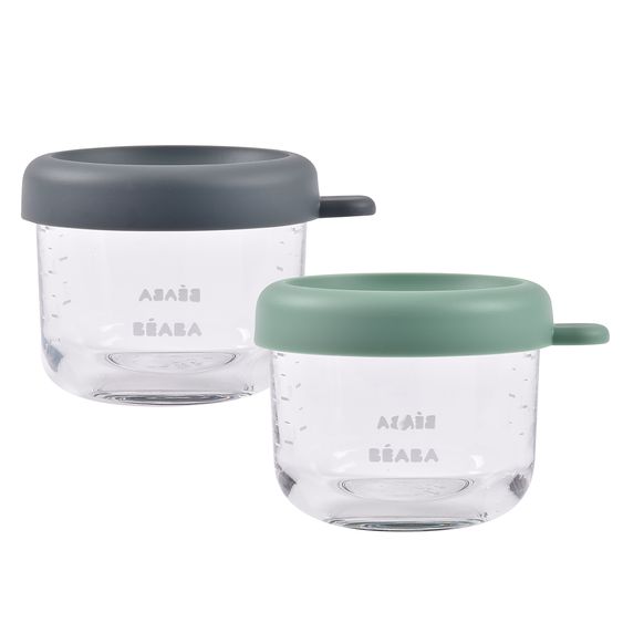 Beaba Aufbewahrungsbehälter 2er Pack aus Glas 150 ml - Mineral / Sage Green