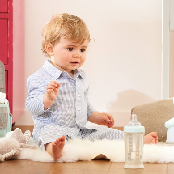 Beaba Baby bottle Biboz pastel blue 210 ml - silicone Gr.1 variable