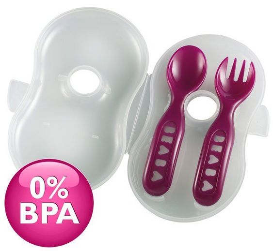 Beaba Ergonomic soft cutlery with container - versch. Colors