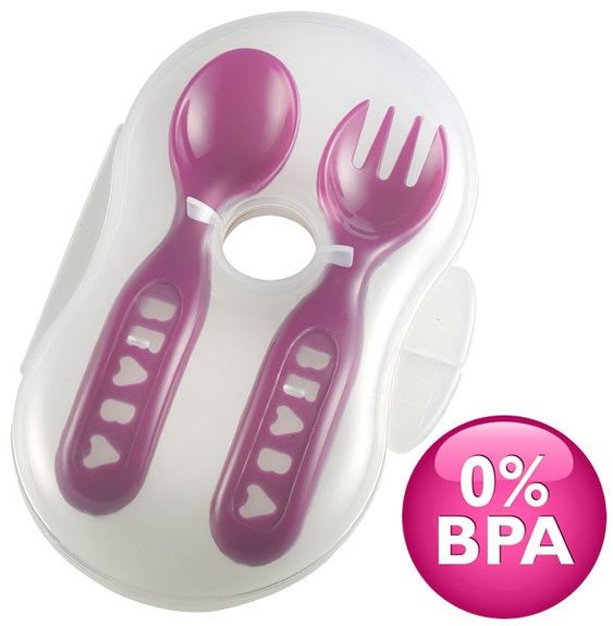 Beaba Ergonomic soft cutlery with container - versch. Colors