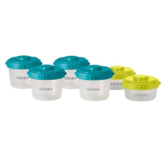 Beaba Portionsbecher zum Stapeln - 6er Pack 60 ml & 120 ml - Neon Blau