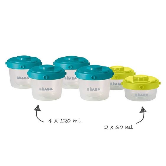 Beaba Portionsbecher zum Stapeln - 6er Pack 60 ml & 120 ml - Neon Blau