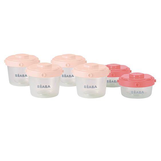 Beaba Stacking Portion Cups - Pack of 6 60 ml & 120 ml - Rose Pink