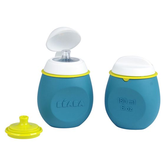 Beaba Silikon-Quetschbeutel & Snackbox 2in1 BabySqueez 180 ml - Neon Blau