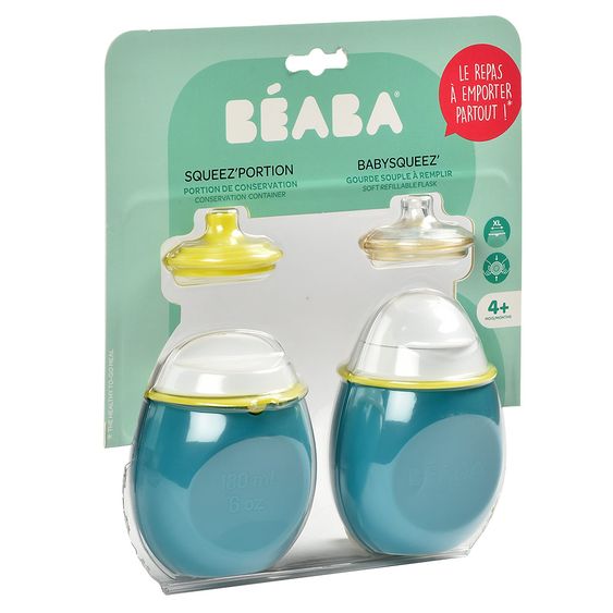 Beaba Silikon-Quetschbeutel & Snackbox 2in1 BabySqueez 180 ml - Neon Blau