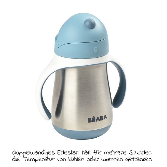 Beaba Strohhalmbecher Edelstahl - Windy Blue - Gr. 250 ml