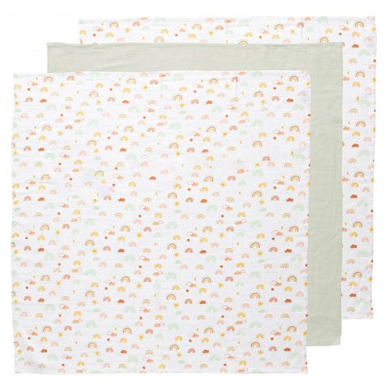 bébé-jou Mullwindel 3er Pack Musselin 70 x 70 cm - Rainbow Sky