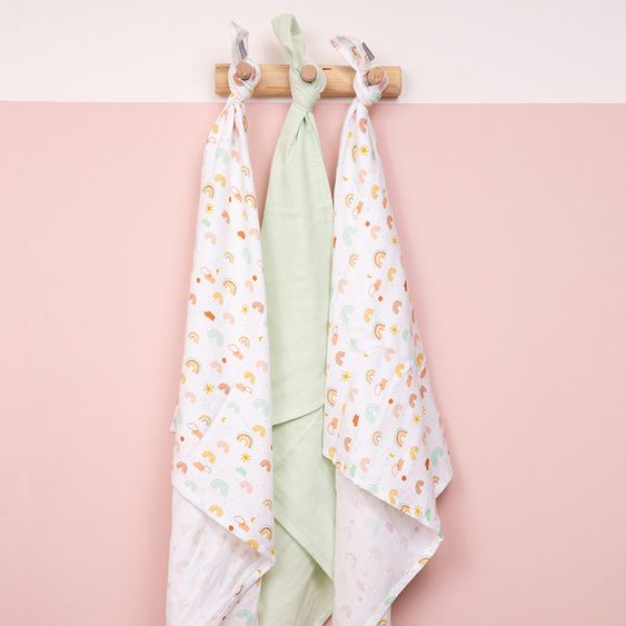 bébé-jou Mullwindel 3er Pack Musselin 70 x 70 cm - Rainbow Sky