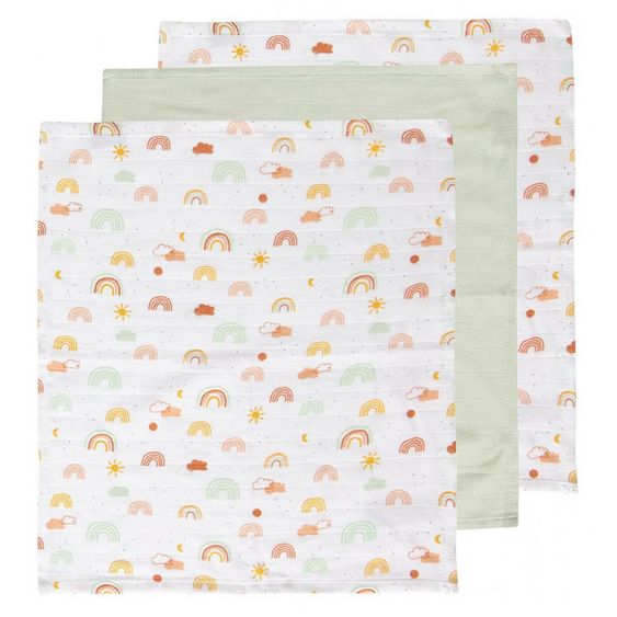 bébé-jou Pflegetuch 3er Pack Musselin 32 x 32 cm - Rainbow Sky