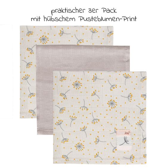 bébé-jou Pflegetuch 3er Pack Musselin 32 x 32 cm - Wish Grey