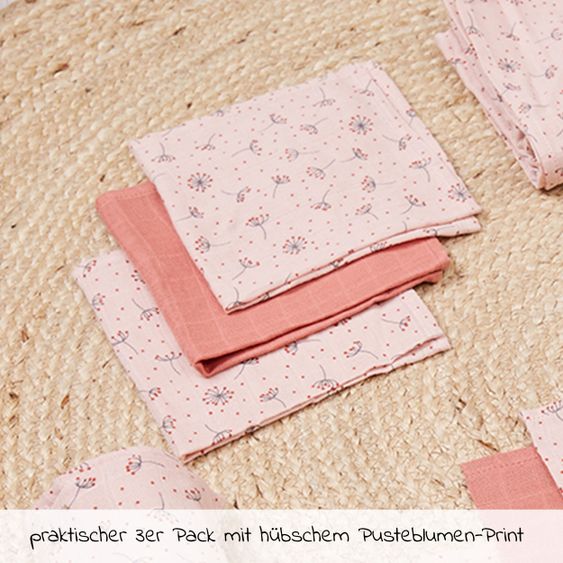 bébé-jou Pflegetuch 3er Pack Musselin 32 x 32 cm - Wish Pink