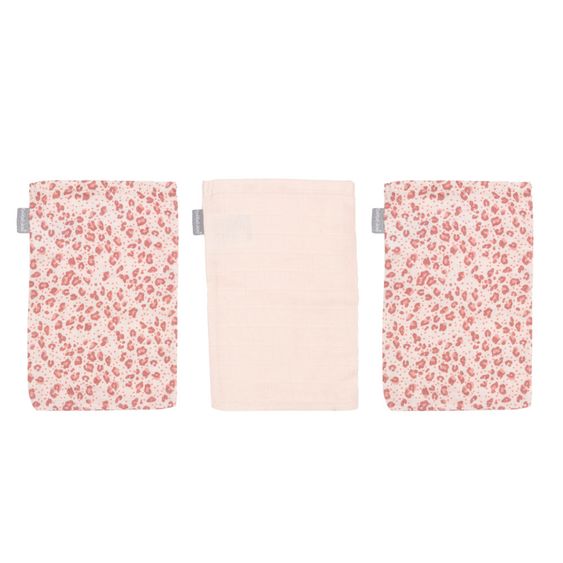 bébé-jou Waschhandschuh 3er Pack Musselin - Leopard Pink