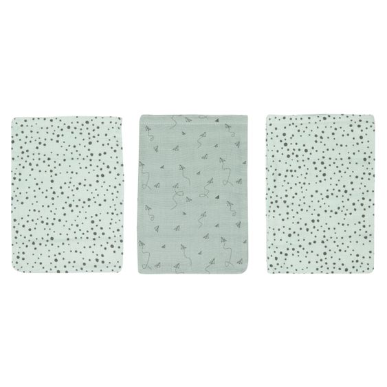 bébé-jou Waschhandschuh 3er Pack Musselin - Paper Planes