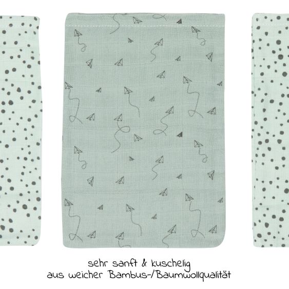 bébé-jou Waschhandschuh 3er Pack Musselin - Paper Planes
