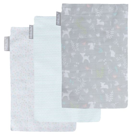 bébé-jou Waschhandschuh 3er Pack Musselin - Sweet Deer