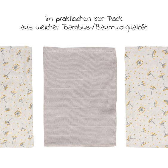 bébé-jou Waschhandschuh 3er Pack Musselin - Wish Grey