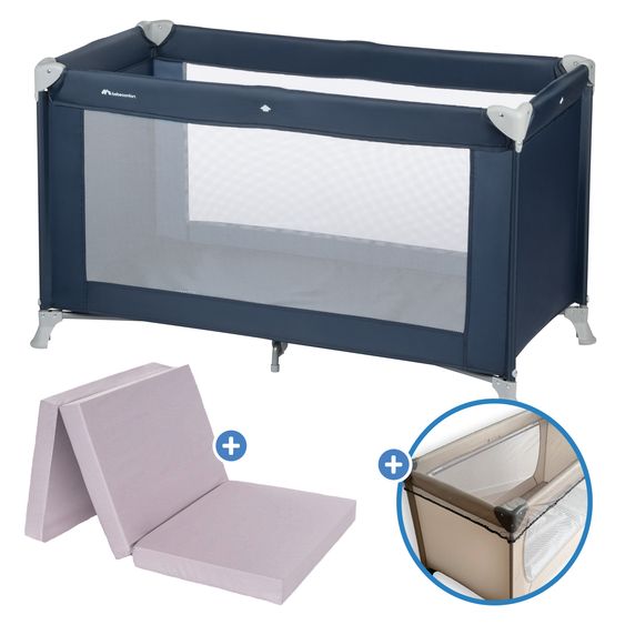 bebeconfort Soft Dreams travel cot set from birth up to 15 kg with Alvi travel cot mattress, insect screen & carry bag - Navy Blue