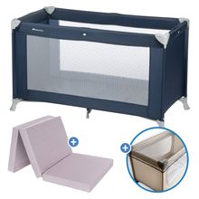Soft Dreams travel cot set from birth up to 15 kg with Alvi travel cot mattress, insect screen & carry bag - Navy Blue