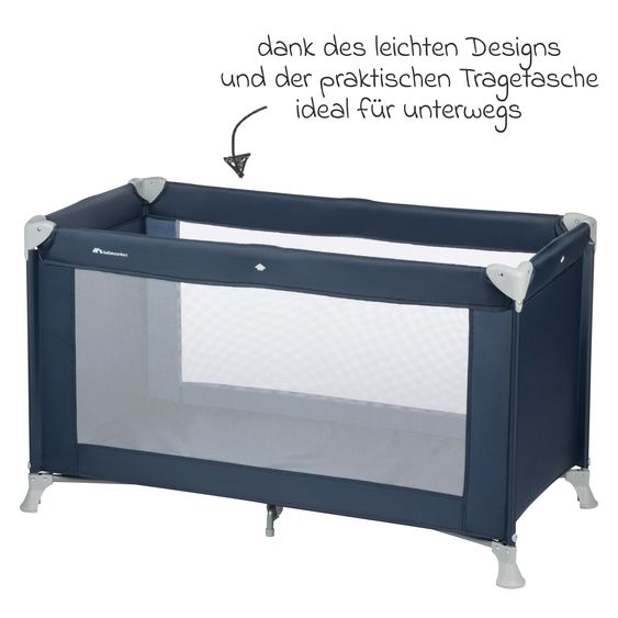 bebeconfort Soft Dreams travel cot set from birth up to 15 kg with Alvi travel cot mattress, insect screen & carry bag - Navy Blue