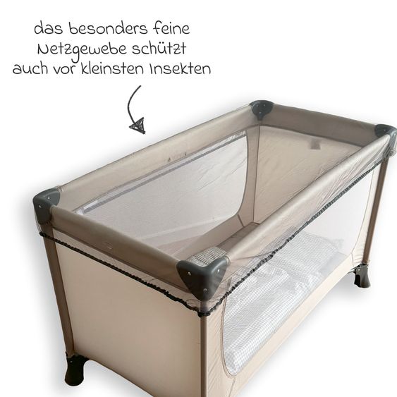 bebeconfort Soft Dreams travel cot set from birth up to 15 kg with Alvi travel cot mattress, insect screen & carry bag - Tinted Graphite