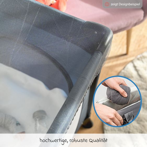 bebeconfort Soft Dreams travel cot set from birth up to 15 kg with Alvi travel cot mattress, insect screen & carry bag - Tinted Graphite