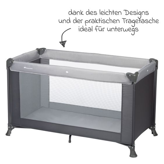 bebeconfort Soft Dreams travel cot set from birth up to 15 kg with Alvi travel cot mattress, insect screen & carry bag - Tinted Graphite
