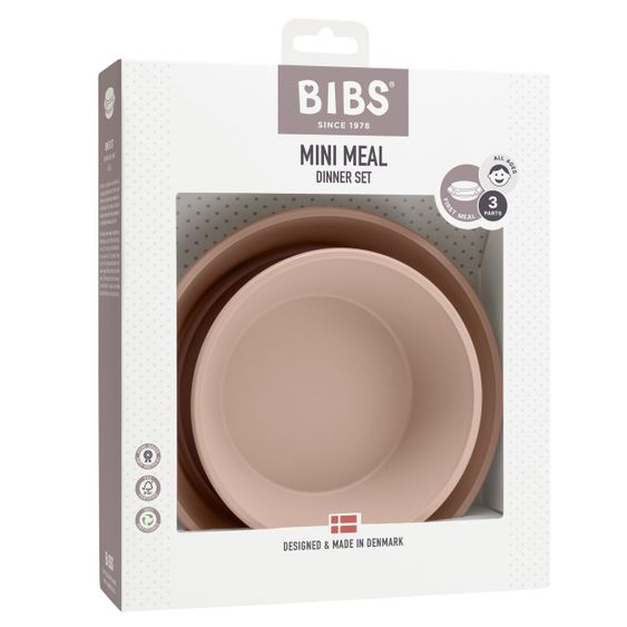Bibs Set di 3 pezzi per imparare a mangiare Ciotola con coperchio e piatto - Blush