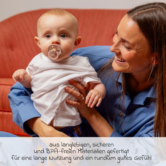 Bibs Set regalo 3 pz 2 Ciucci in lattice Colour 0-6 M + Catenella per ciuccio - Blush