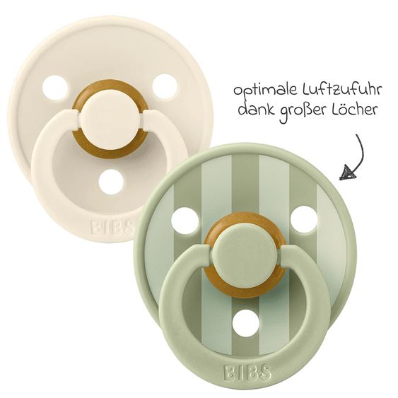 Bibs 3-tlg Geschenk-Set 2 Latex-Schnuller Colour 0-6 M + Schnullerband - Sage
